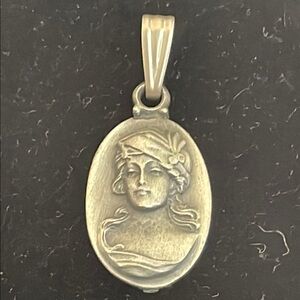 Vintage pewter lady bust pendant